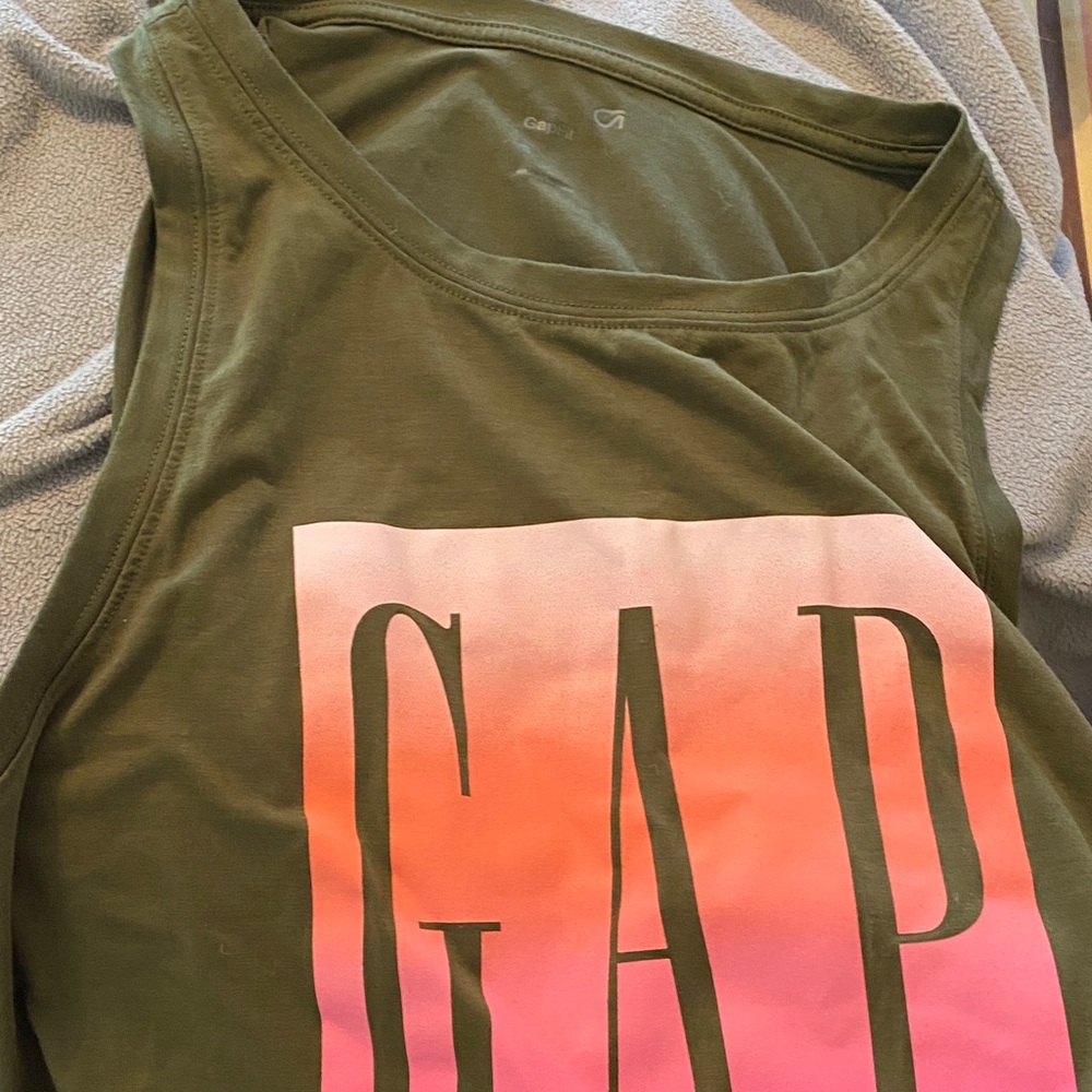 GAP Women's Green Tank with Pink and Orange Logo